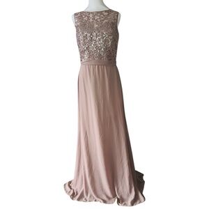 Amsale Pink Sleeveless Crew Neck Maxi Gown Size 10